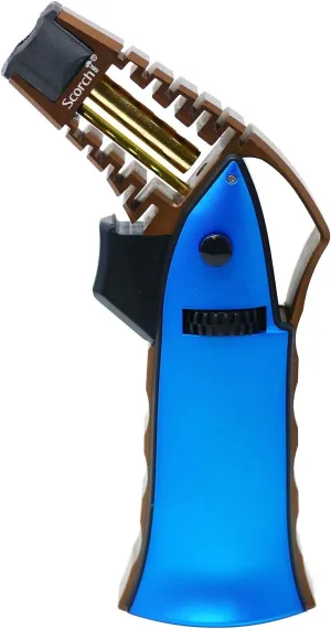 CNC Machined 6.75" Tall Handheld Aluminum Flame Adjustable Butane Refillable Torch In Gift Box (Bronze Blue)
