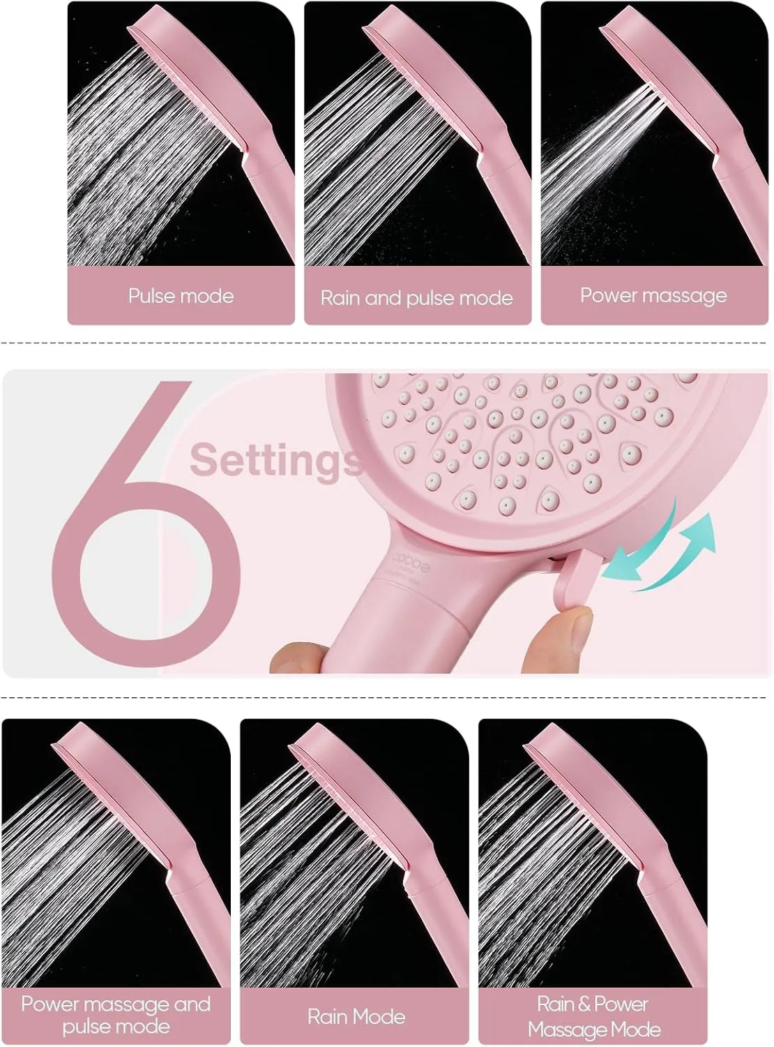 Cobbe Filtered Shower Head with Handheld, High Pressure 6 Spray Mode Showerhead with Filters, Water Softener Filters Beads for Hard Water - Remove Chlorine - Reduces Dry Itchy Skin, Pink