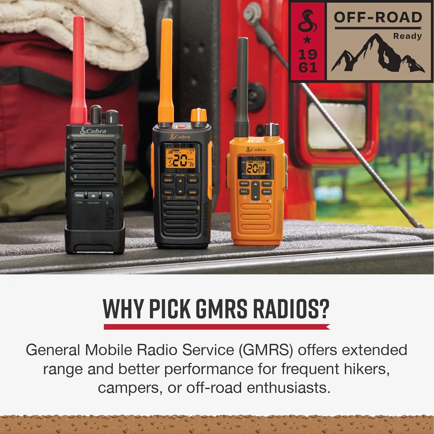 Cobra Trailblazer 450 GMRS Handheld Radios, 2-Pack – IP54 Weather Resistant Long Range Walkie Talkies, Rechargeable, 30 Channels, GMRS Repeater Compatible