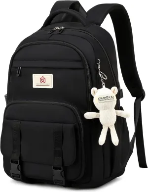 College Backpack Laptop Backpacks 15.6 Inch for Men Women Elementary Middle High School Book Bag For Teens Girls Boys Student Anti Theft Travel Daypack Large Bookbags-Black