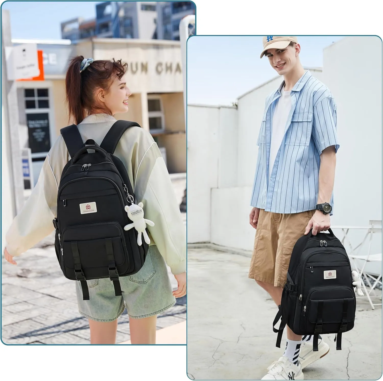 College Backpack Laptop Backpacks 15.6 Inch for Men Women Elementary Middle High School Book Bag For Teens Girls Boys Student Anti Theft Travel Daypack Large Bookbags-Black