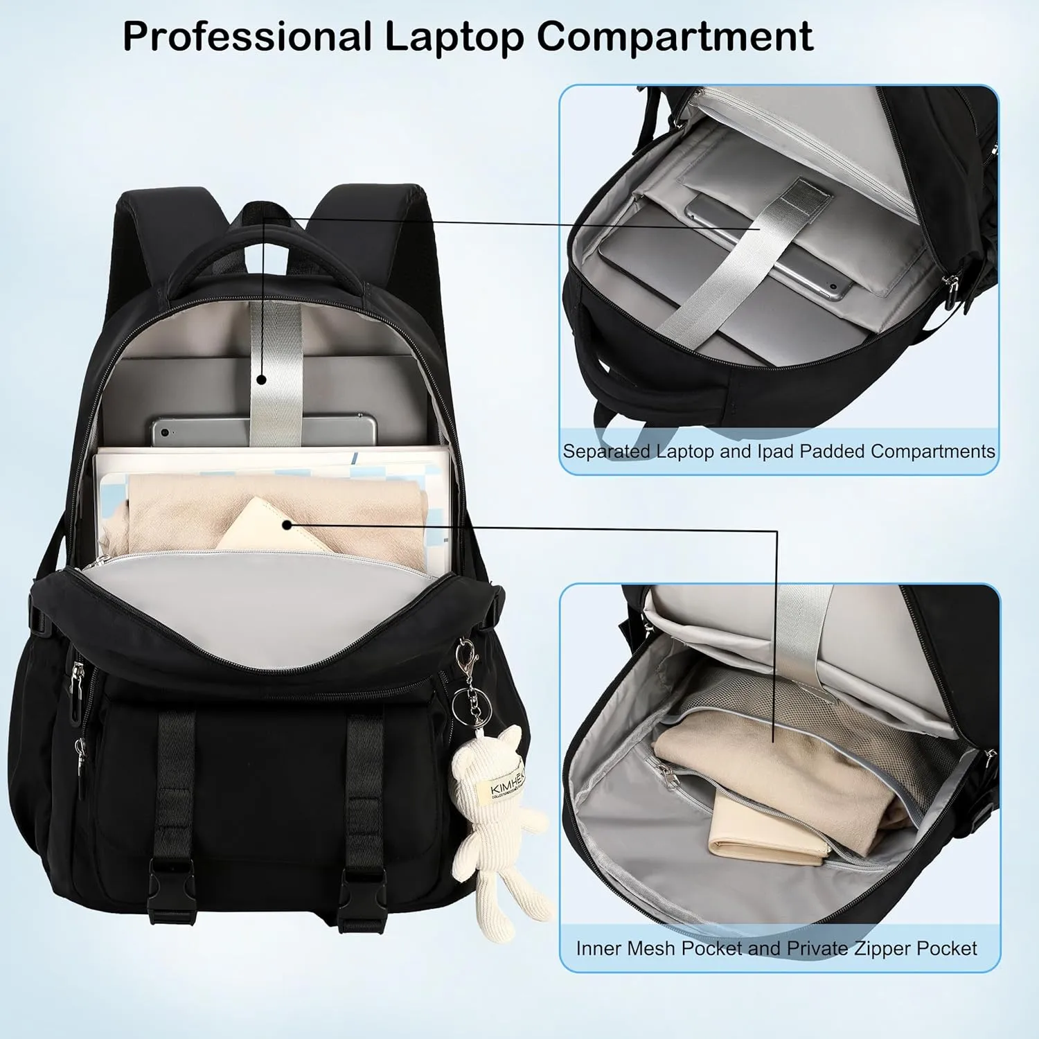 College Backpack Laptop Backpacks 15.6 Inch for Men Women Elementary Middle High School Book Bag For Teens Girls Boys Student Anti Theft Travel Daypack Large Bookbags-Black