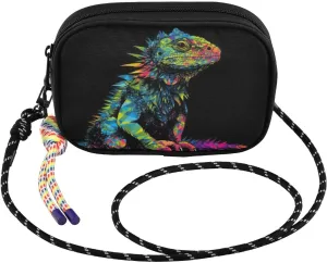 Colorful Lizard Black Crossbody Bags for Women Cell Phone Purses Women's Shoulder Handbag Wallet Purse with Rope Pendant