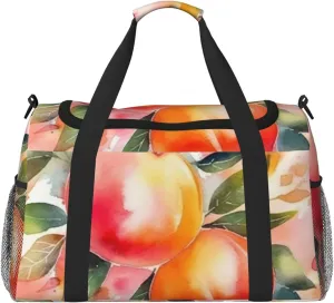 Colorful Peach Watercolor Design Travel Duffel Bag Lightweight Waterproof Carry On Tote Bag Foldable Weekender Overnight Bags Sport Gym Bag For Women Men