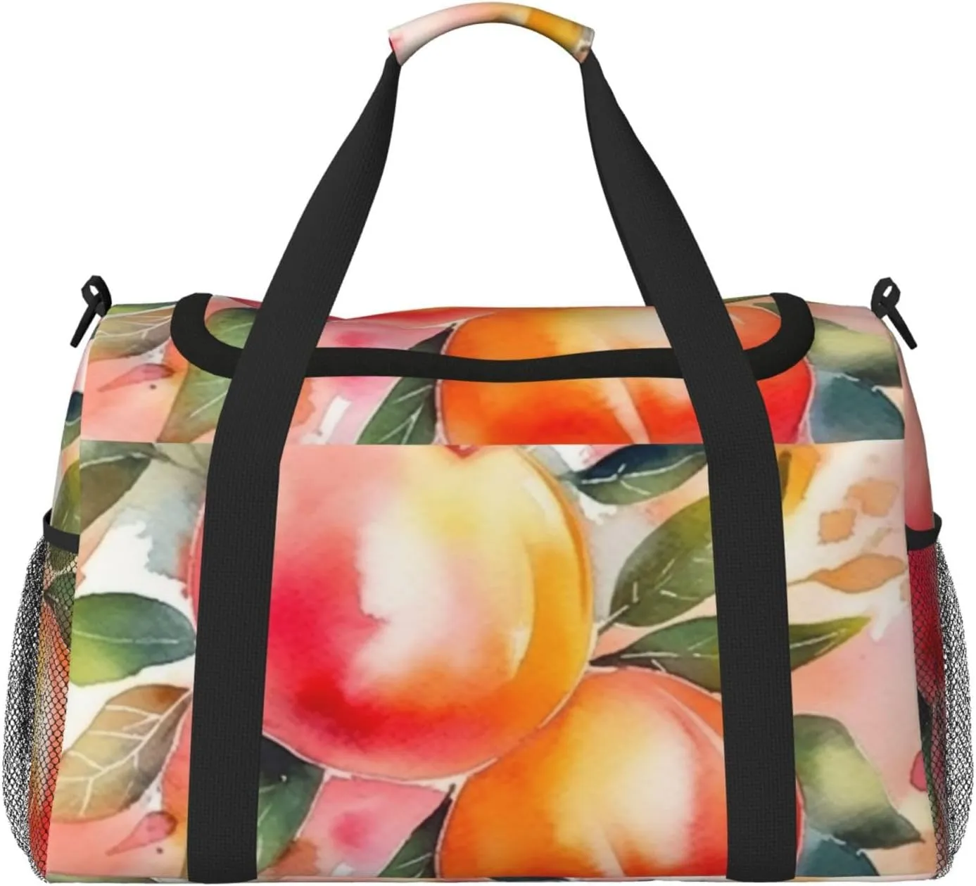 Colorful Peach Watercolor Design Travel Duffel Bag Lightweight Waterproof Carry On Tote Bag Foldable Weekender Overnight Bags Sport Gym Bag For Women Men