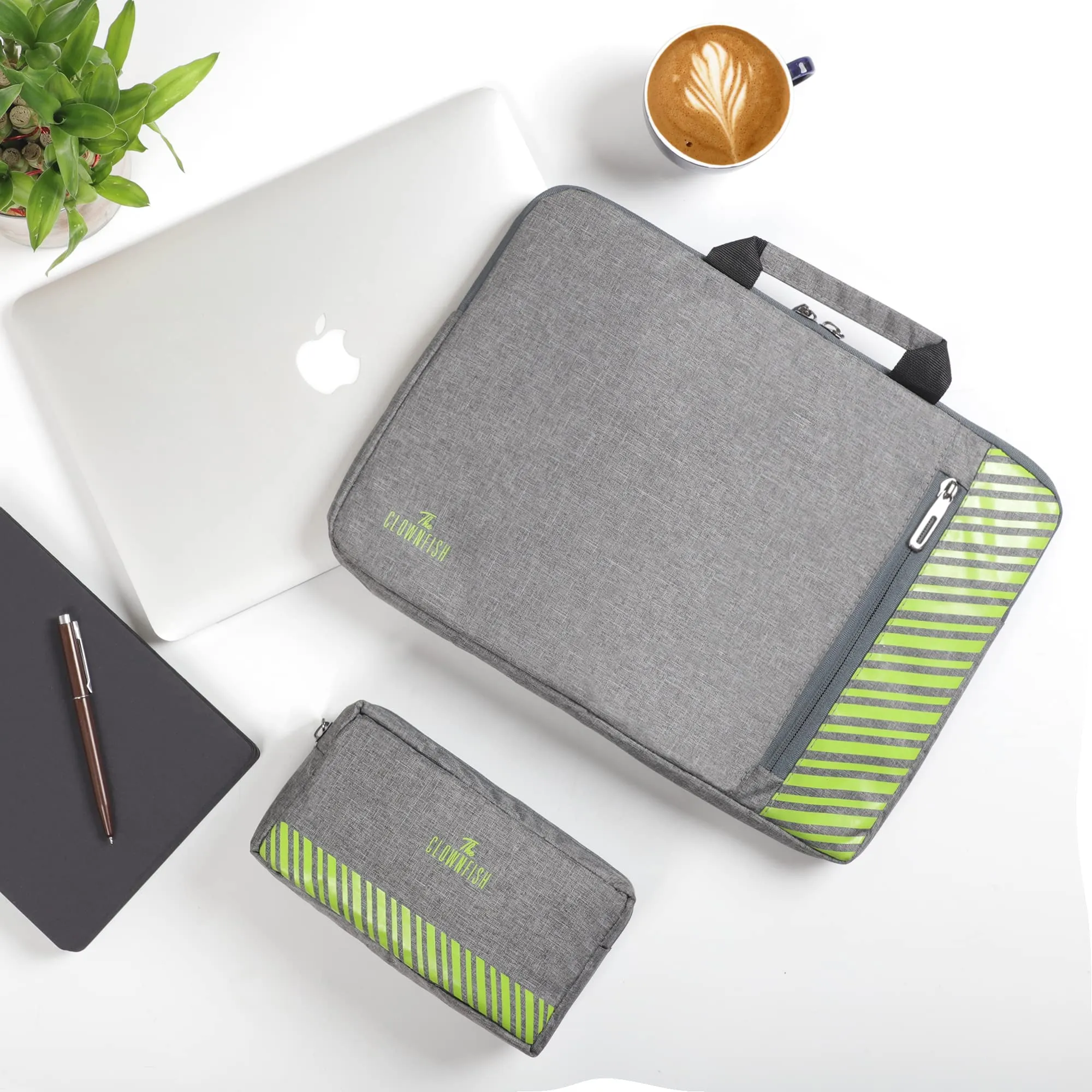 Combo: Slim Laptop Sleeve & Multipurpose Pencil Pouch | Ideal for Travel & Daily Use | 14 inch | Grey