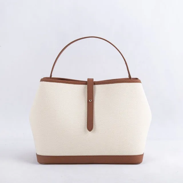Commuter Crossbody Tote Bag | Top Handle Bag in Leather & Canvas _ Brown