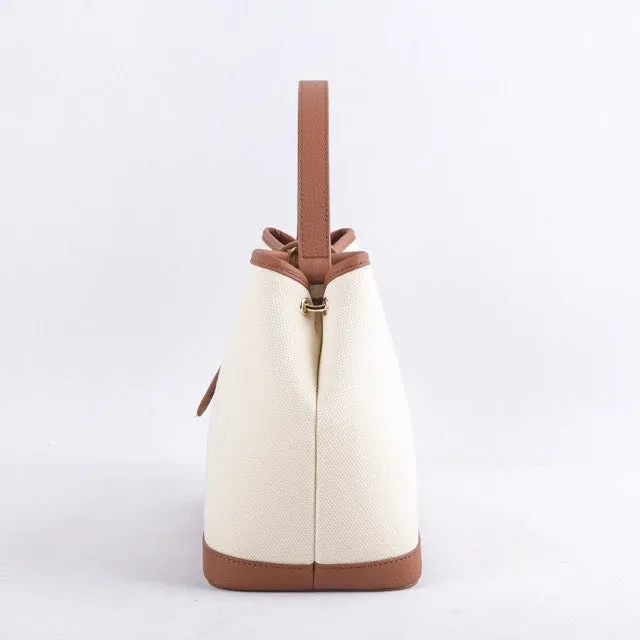 Commuter Crossbody Tote Bag | Top Handle Bag in Leather & Canvas _ Brown