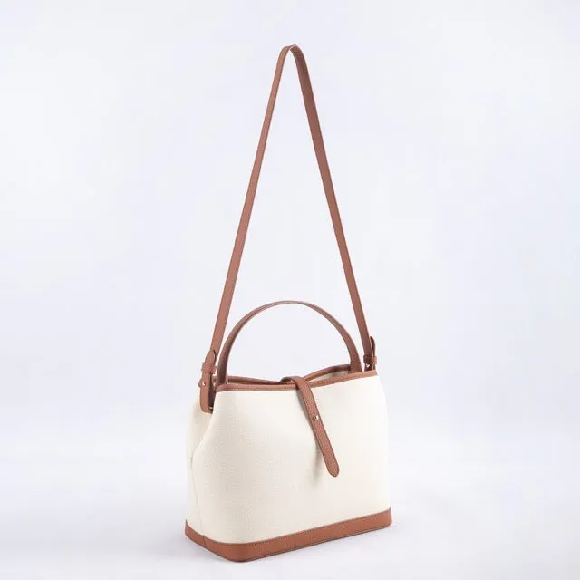 Commuter Crossbody Tote Bag | Top Handle Bag in Leather & Canvas _ Brown