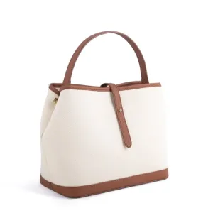 Commuter Crossbody Tote Bag | Top Handle Bag in Leather & Canvas _ Brown