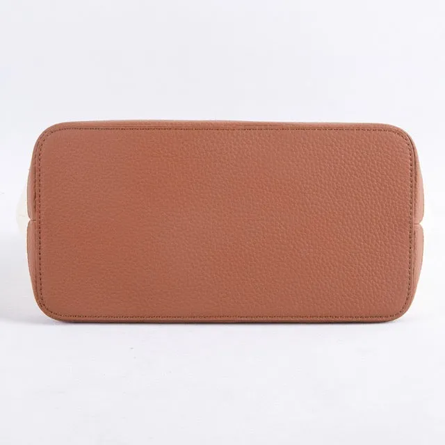Commuter Crossbody Tote Bag | Top Handle Bag in Leather & Canvas _ Brown