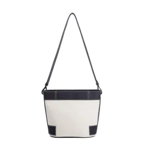 Commuter Tote Bag | Crossbody Bag | Shoulder Bucket Bag in Leather & Canvas _ Black