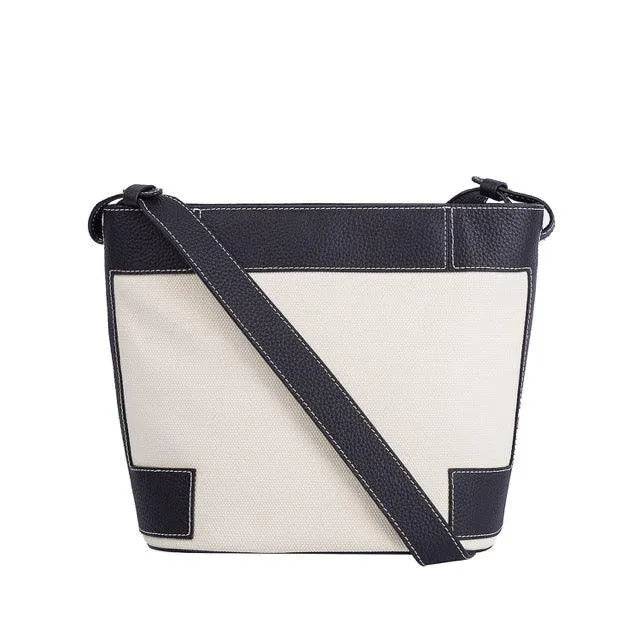 Commuter Tote Bag | Crossbody Bag | Shoulder Bucket Bag in Leather & Canvas _ Black