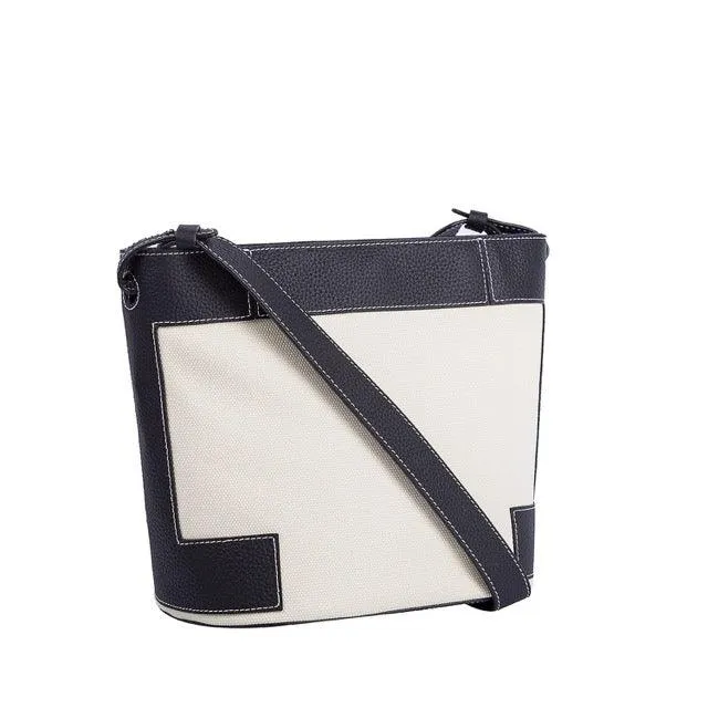 Commuter Tote Bag | Crossbody Bag | Shoulder Bucket Bag in Leather & Canvas _ Black