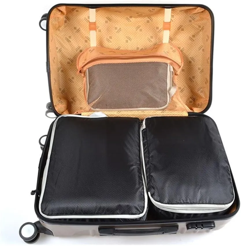 Compressible Packing Travel Organiser Waterproof Suitcase Nylon Portable Tote Bag Luggage Storage Case(05lattice sky blue)