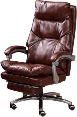 Computer Desk Chair 175° Large Angle Reclining Office Chair, Cowhide Executive Chair, Comfortable Managerial Chairs, Load Bearing 150kg/330.7lbs,Khaki 115