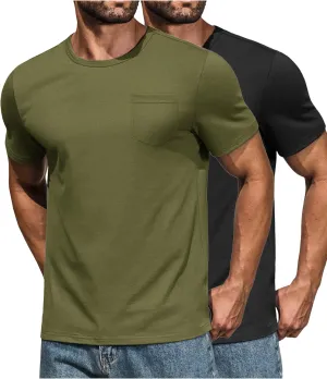 COOFANDY Men's Cotton Pocket Tee Shirts Soft Crew Neck Stretch T Shirt Plain Casual Short Sleeve Summer Basic Tops