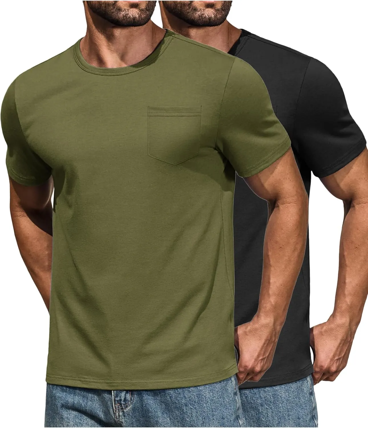 COOFANDY Men's Cotton Pocket Tee Shirts Soft Crew Neck Stretch T Shirt Plain Casual Short Sleeve Summer Basic Tops