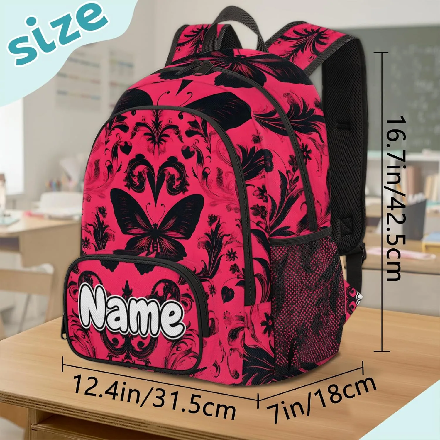 Cool Vintage Butterfly Large Custom Backpack with Name Lightweight Personalized Shoulder Bag Backpack for Women Men Waterproof Casual Daypack Laptop Bag 16.7in