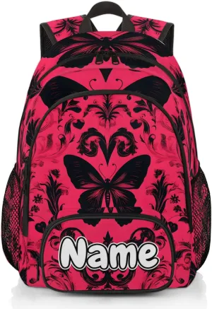 Cool Vintage Butterfly Large Custom Backpack with Name Lightweight Personalized Shoulder Bag Backpack for Women Men Waterproof Casual Daypack Laptop Bag 16.7in