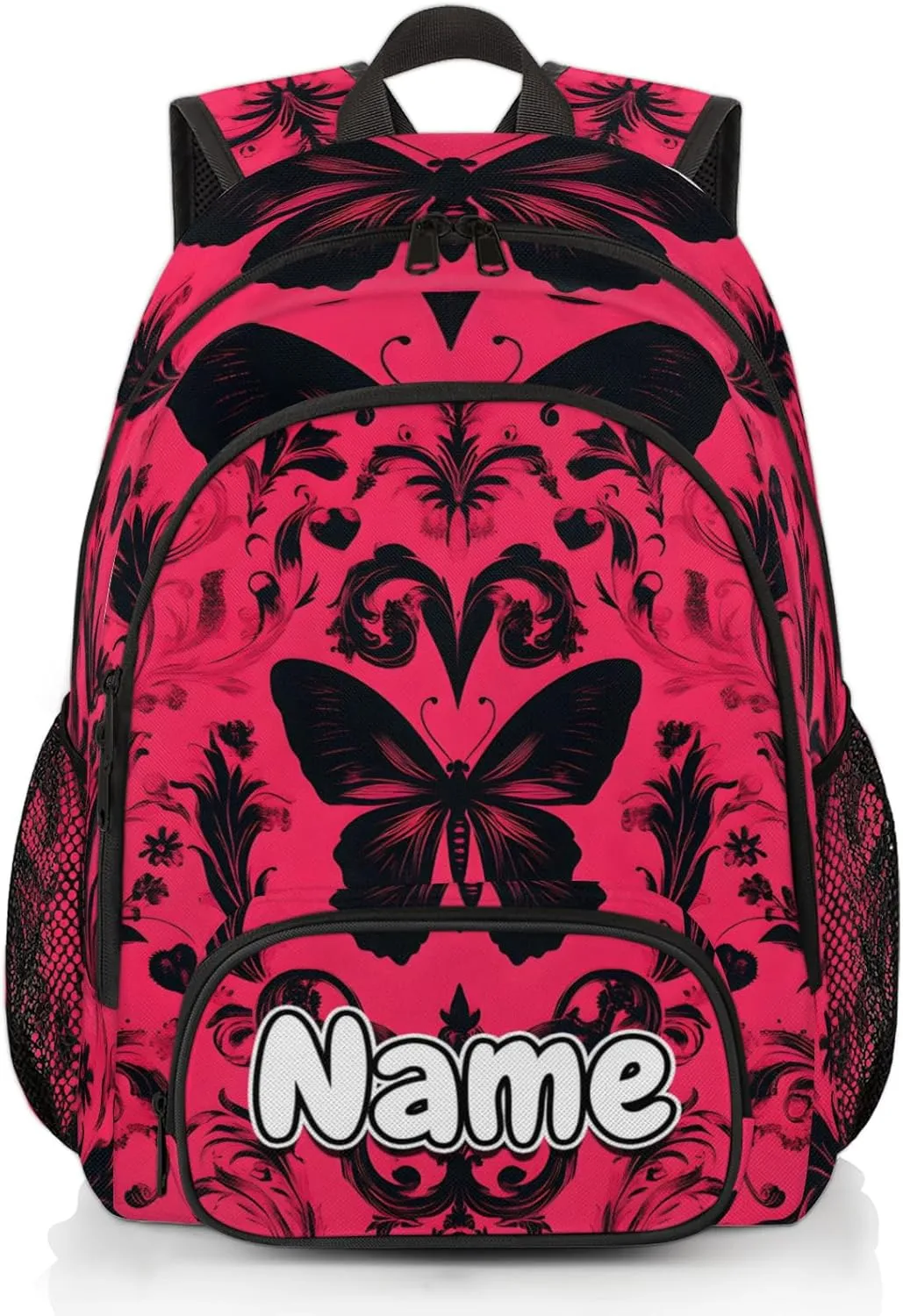 Cool Vintage Butterfly Large Custom Backpack with Name Lightweight Personalized Shoulder Bag Backpack for Women Men Waterproof Casual Daypack Laptop Bag 16.7in