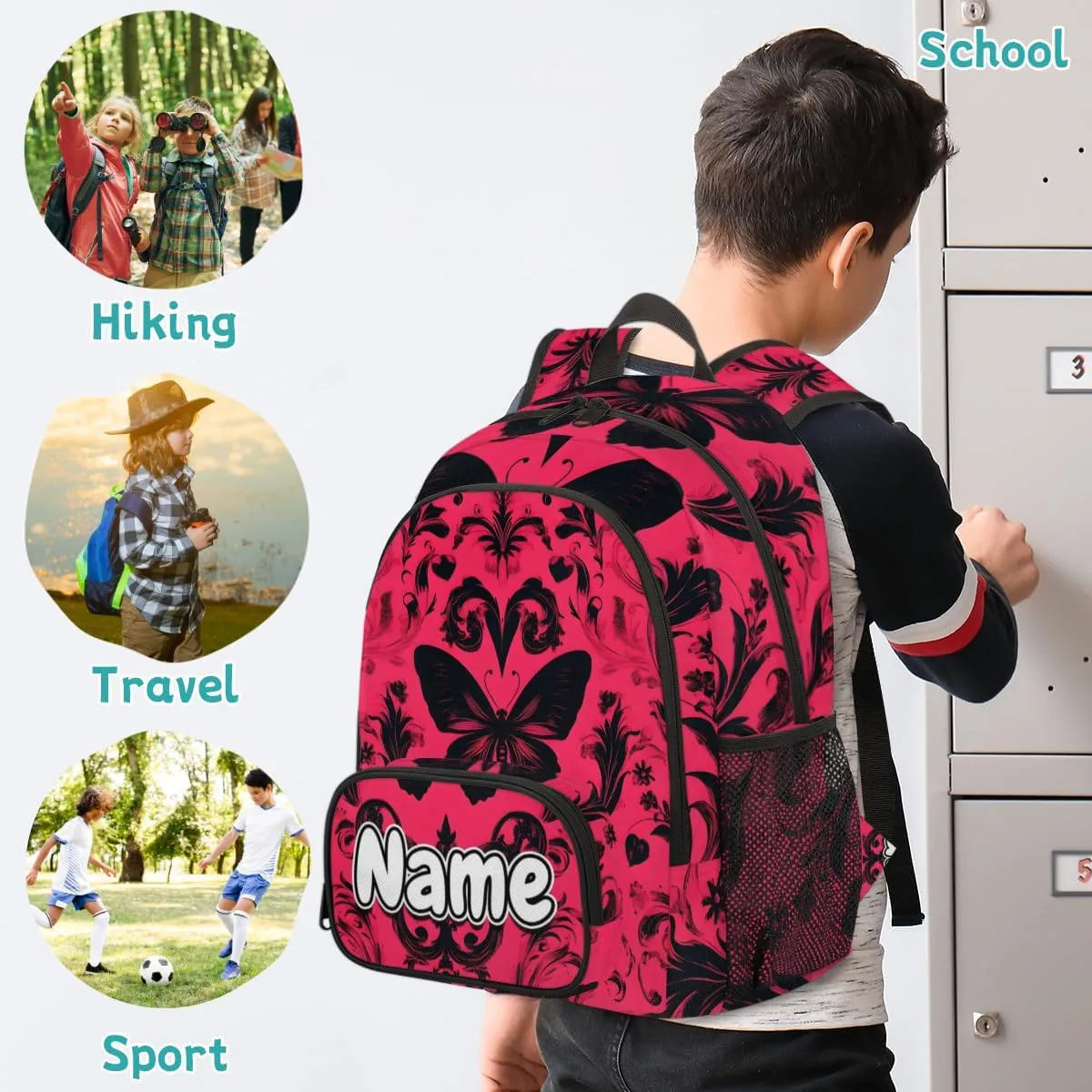 Cool Vintage Butterfly Large Custom Backpack with Name Lightweight Personalized Shoulder Bag Backpack for Women Men Waterproof Casual Daypack Laptop Bag 16.7in