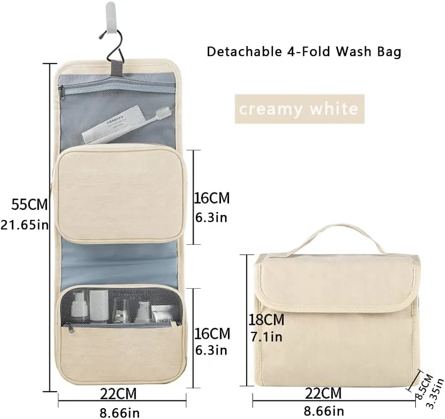 Cosmetic Bag Organizer for Travel,3 in 1 Removable Makeup Bag,Toiletry Women Girl Travel Case,Portable Bag,Makeup Brush Bag,Cosmetic Case, 21.65x8.66in/55x22cm Wash Bag (Beige)