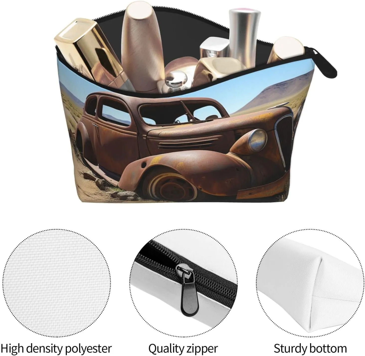 Cosmetic Bag Portable Makeup Bag Wheels Abandoned Toiletry Bag Large Capacity Zipper Pouch Waterproof Toiletry Pouch Makeup Organizer Case for Women Men