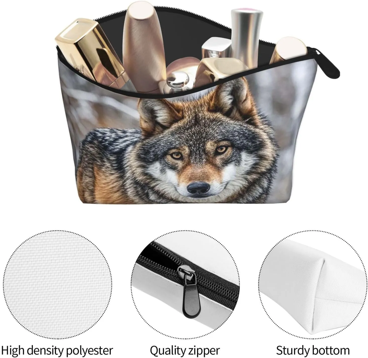 Cosmetic Bag Portable Makeup Bag Wolf Toiletry Bag Large Capacity Zipper Pouch Waterproof Toiletry Pouch Makeup Organizer Case for Women Men
