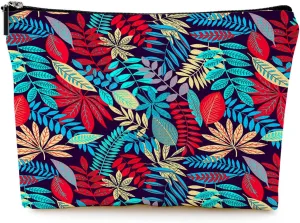 Cosmetic Bags for Women Cute Makeup Bag for Purse Canvas Travel Toiletry Bag Funny Zipper Pouch-Blue Leaf Makeup Bags