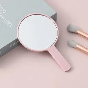 Cosmetic Mirror, Square HD Handheld Mirror, Portable Handheld Handle, Beauty Small Mirror Round Pink