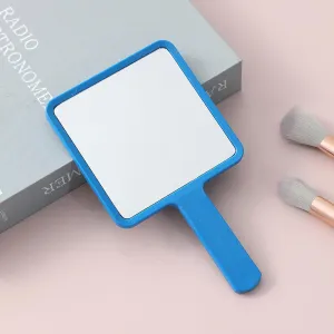 Cosmetic Mirror, Square HD Handheld Mirror, Portable Handheld Handle, Beauty Small Mirror Square Klein Blue
