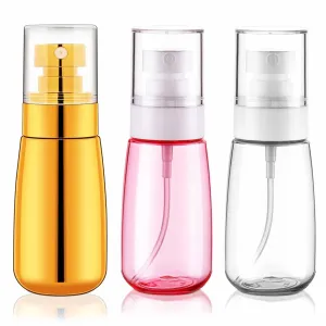 Cosywell Travel Spray Bottle 3 Pack 2oz 60ml Leak Proof TSA Approved Fine Mist Spray Bottle Empty Plastic Refillable Containers for Hair Perfume Toners Rose Water Cosmetics(Gold Pink Clear)