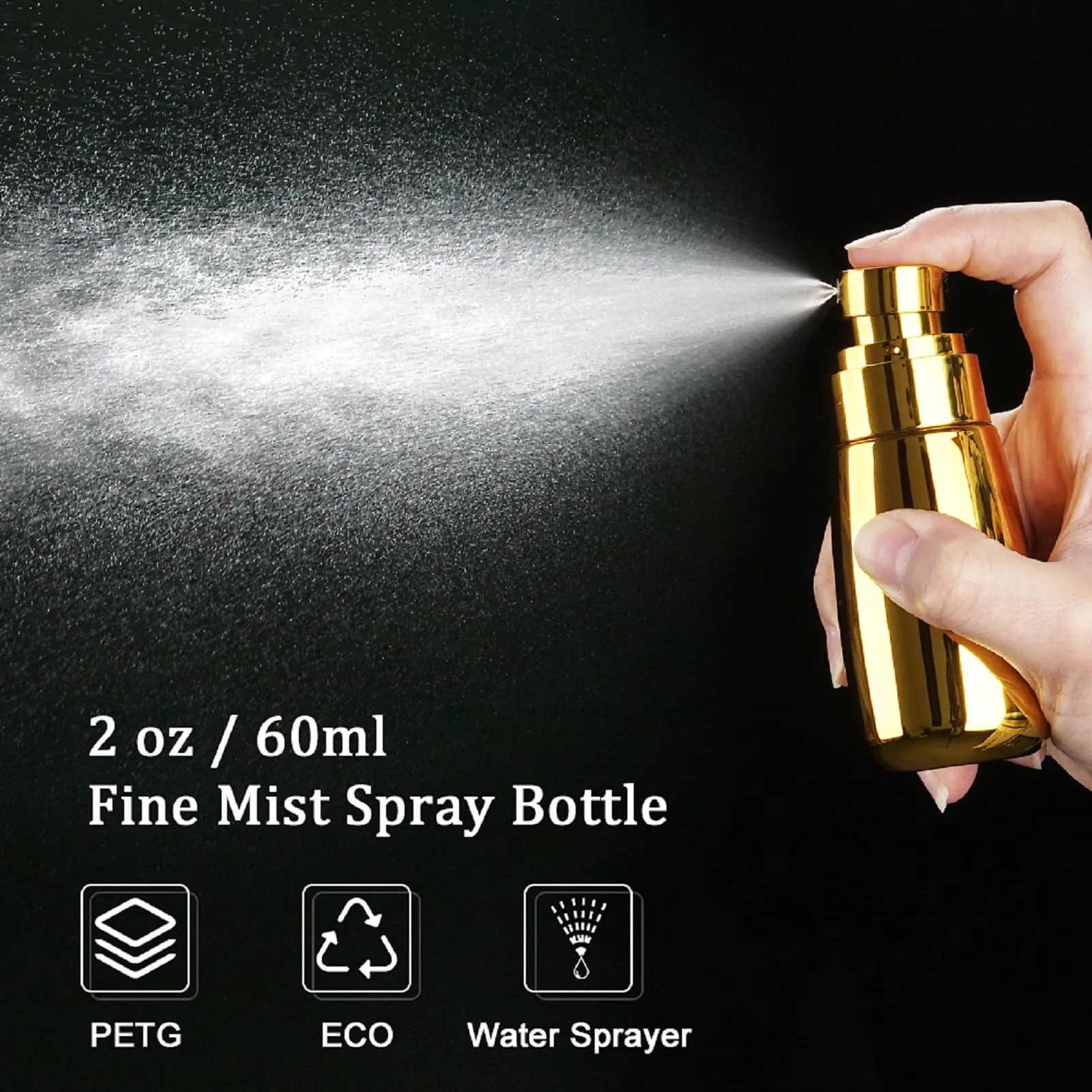 Cosywell Travel Spray Bottle 3 Pack 2oz 60ml Leak Proof TSA Approved Fine Mist Spray Bottle Empty Plastic Refillable Containers for Hair Perfume Toners Rose Water Cosmetics(Gold Pink Clear)