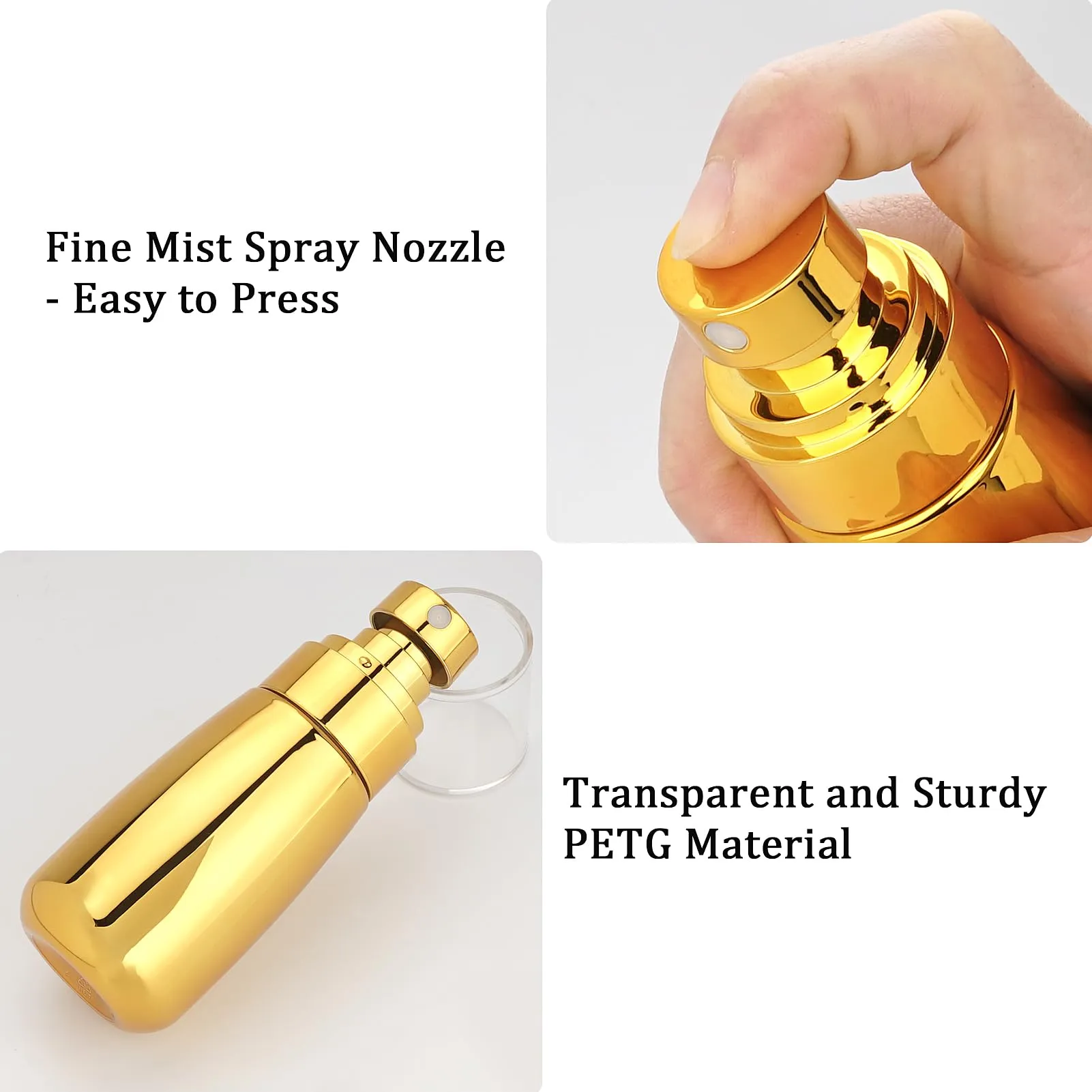 Cosywell Travel Spray Bottle 3 Pack 2oz 60ml Leak Proof TSA Approved Fine Mist Spray Bottle Empty Plastic Refillable Containers for Hair Perfume Toners Rose Water Cosmetics(Gold Pink Clear)