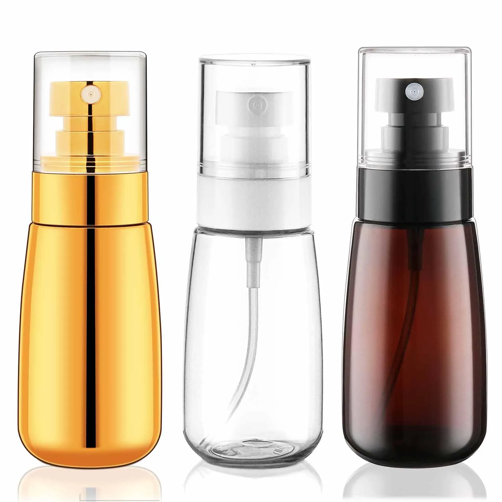 Cosywell Travel Spray Bottle TSA Approved 3 Pack 2oz 60ml Leak Proof Fine Mist Spray Bottle Empty Plastic Refillable Containers for Hair Perfume Toners Rose Water Cosmetics(Brown Clear Glod)