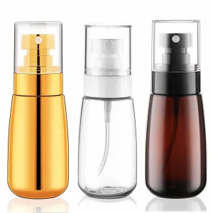 Cosywell Travel Spray Bottle TSA Approved 3 Pack 2oz 60ml Leak Proof Fine Mist Spray Bottle Empty Plastic Refillable Containers for Hair Perfume Toners Rose Water Cosmetics(Brown Clear Glod)