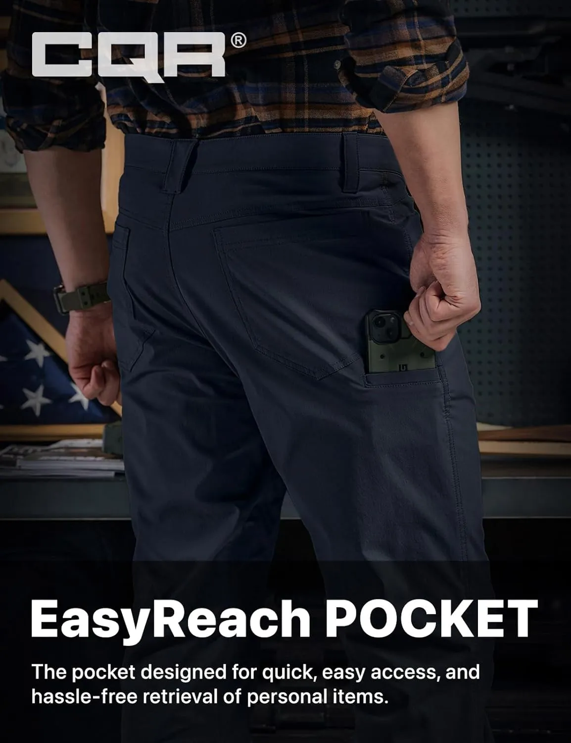 CQR Men's Vent Stretch Pants, Quick Dry Lightweight Casual Cargo Pants, Water Resistant Straight-Fit Utility Work Pants