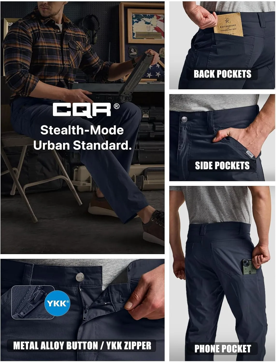 CQR Men's Vent Stretch Pants, Quick Dry Lightweight Casual Cargo Pants, Water Resistant Straight-Fit Utility Work Pants