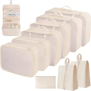 Cream Packing Cubes Set - 10 Travel Organizers for Luggage, Suitcase Essentials