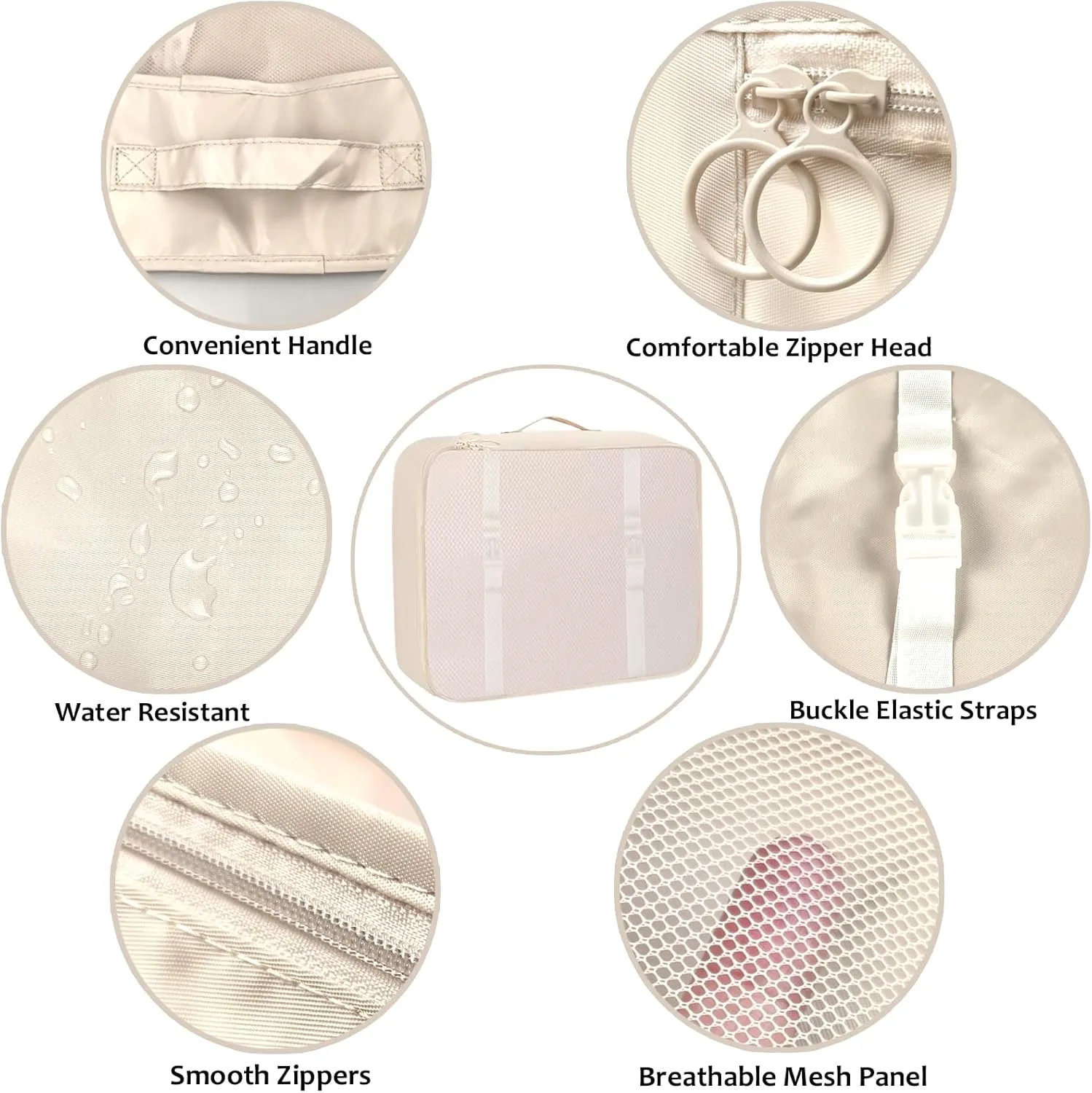 Cream Packing Cubes Set - 10 Travel Organizers for Luggage, Suitcase Essentials
