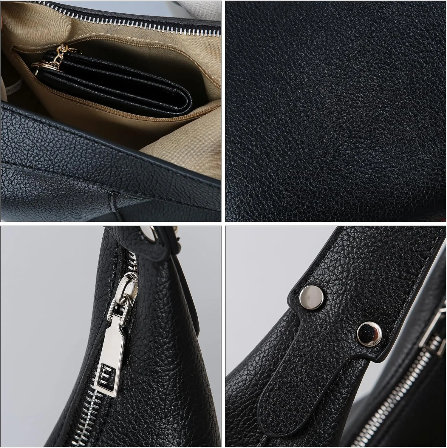 Crescent Shoulder Bag for Women - Black Small Handbag With Only Two 'Purses' Detached
