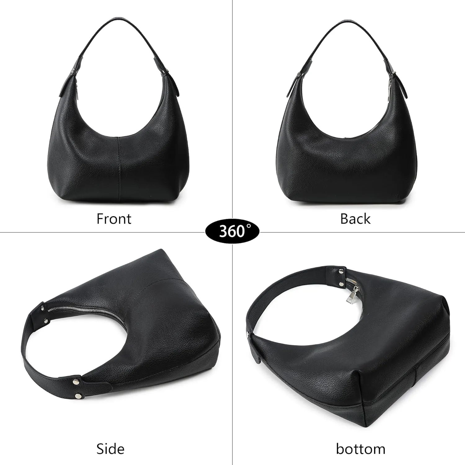 Crescent Shoulder Bag for Women - Black Small Handbag With Only Two 'Purses' Detached
