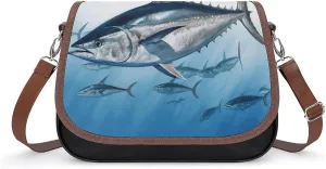 Crossbody Bag,Bluefin Tuna Thunnus Print Leather Crossbody Bag,flapover Crossbody Bag,crossover Shoulder Bag with Adjustable Strap & Flip
