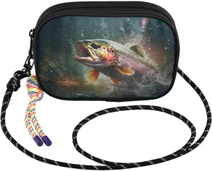 Crossbody Bags for Women Jumping Trout Water Cell Phone Purses Women's Shoulder Handbag Wallet Purse with Rope Pendant