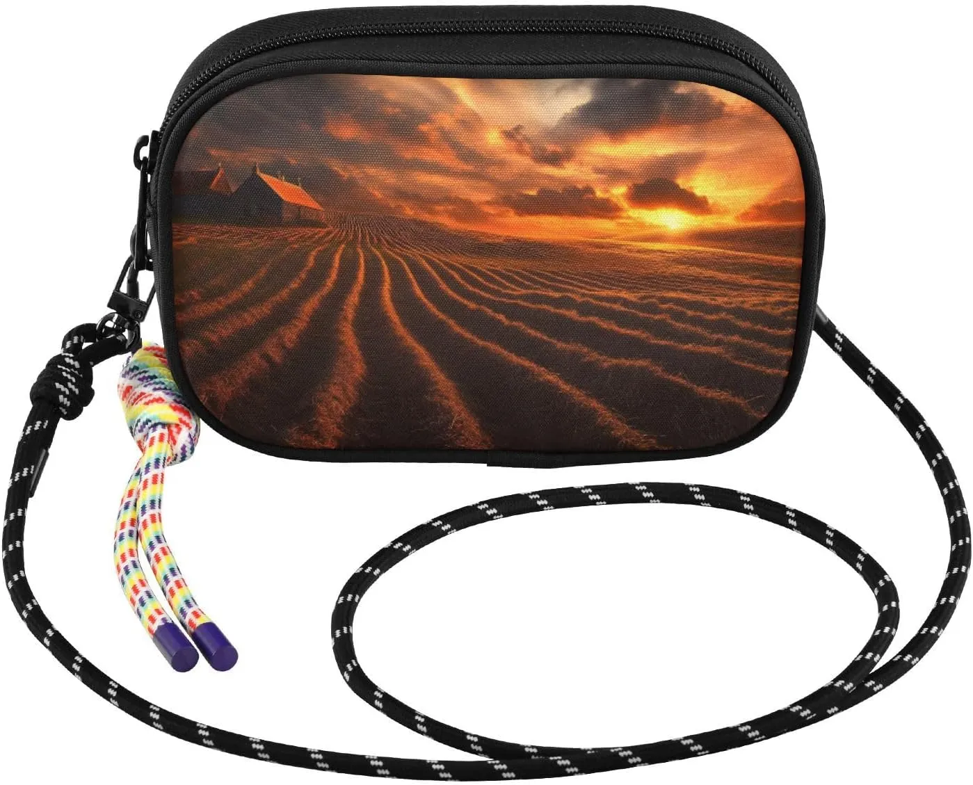 Crossbody Bags for Women Landscape Farm Sunrise Cell Phone Purses Women's Shoulder Handbag Wallet Purse with Rope Pendant