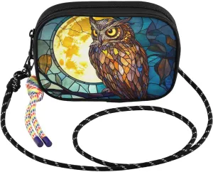 Crossbody Bags for Women Owl Stain Glass Branch Cell Phone Purses Women's Shoulder Handbag Wallet Purse with Rope Pendant