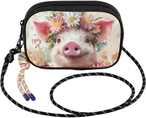 Crossbody Bags for Women Pig Portrait Garland Cell Phone Purses Women's Shoulder Handbag Wallet Purse with Rope Pendant