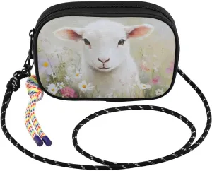 Crossbody Bags for Women Sheep Wildflower Vintage Cell Phone Purses Women's Shoulder Handbag Wallet Purse with Rope Pendant