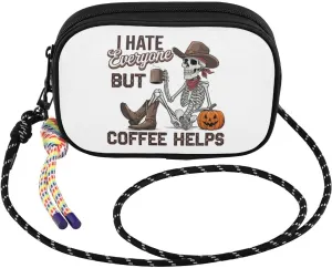 Crossbody Bags for Women Skeleton Cowboy Coffee Cell Phone Purses Women's Shoulder Handbag Wallet Purse with Rope Pendant